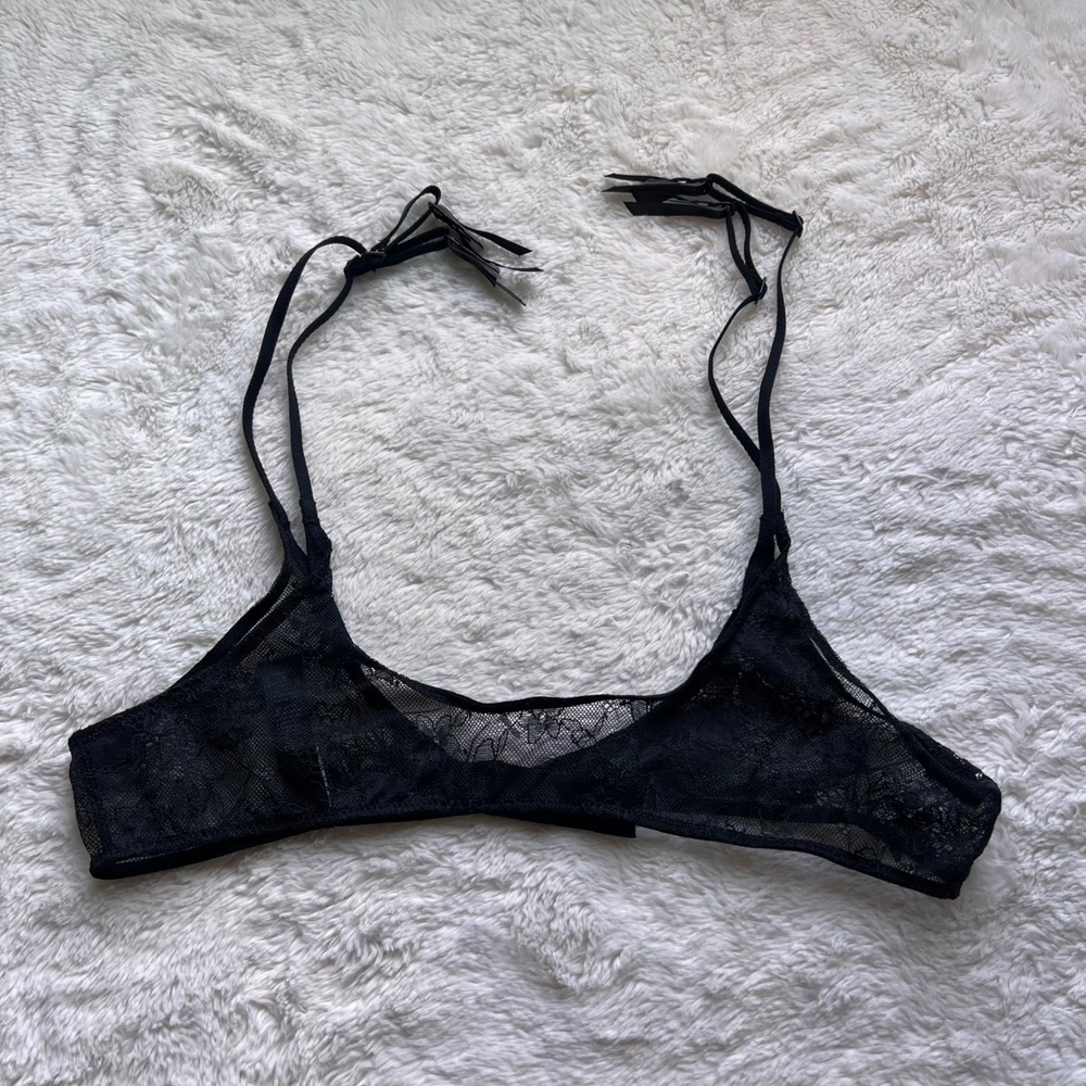 Skims Onyx Black Sheer Floral Lace Triangle Bralette Size M Adjustable Straps